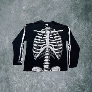 Vintage Y2K Spirit Halloween Skeleton Graphic Print Costume Long Sleeve Adult XL